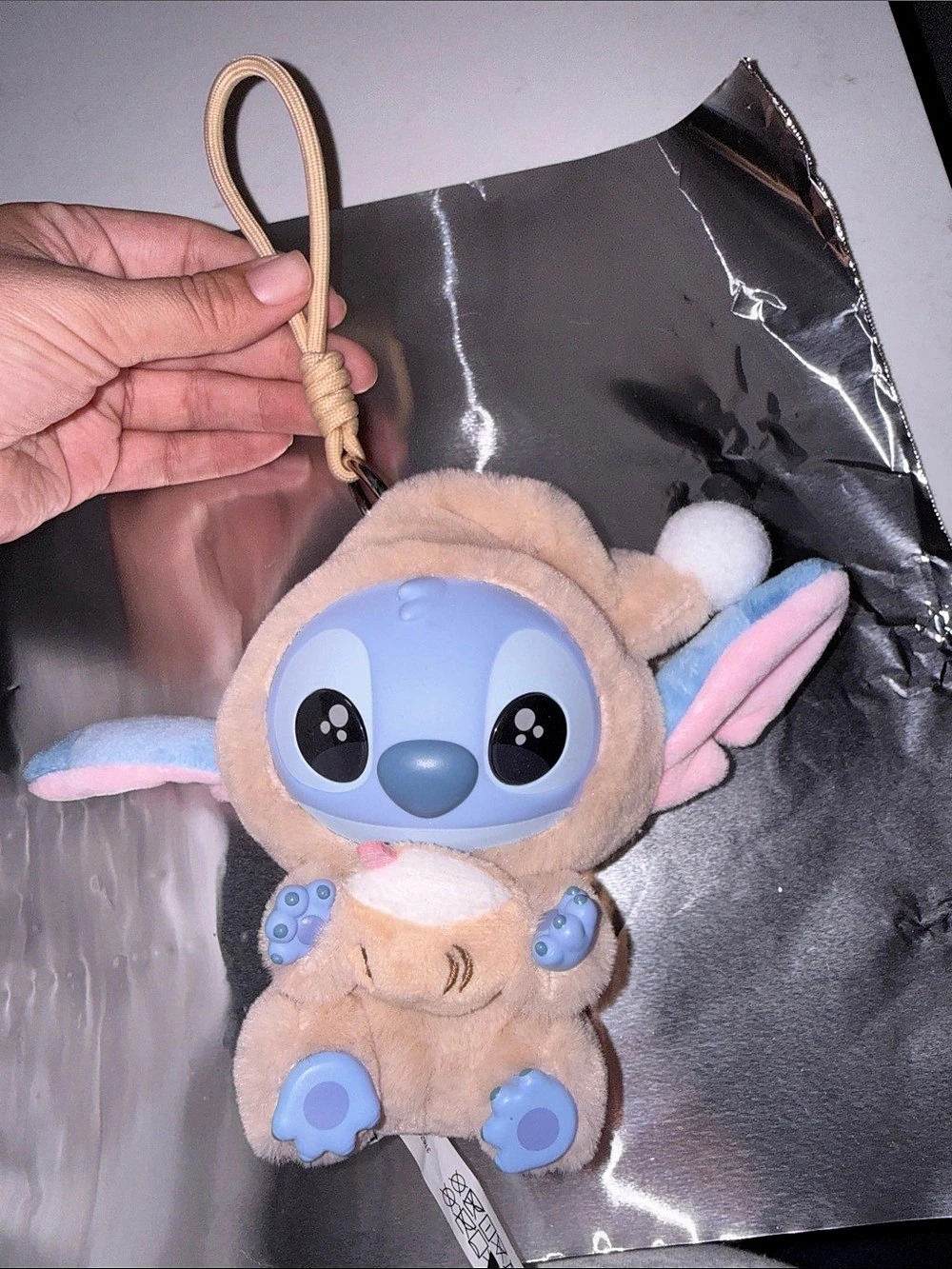 Miniso Disney Stitch Eat Something Before Sleep Series Vinyl Plush Keychain (Tan